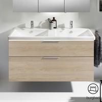 Burgbad Eqio Doppel-Waschtisch mit Waschtischunterschrank mit LED-Beleuchtung, B: 123 H: 66,5 T: 49 cm, mit 2 Auszügen Front eiche cashmere dekorKorpus eiche cashmere dekor, Griff chrom SEZC123F3180C0001G0146, EEK: A++