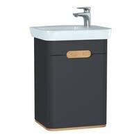 Vitra Sento Handwaschbecken mit Waschtischunterschrank B: 50 H: 68,5 T: 37,5 cm, 1 Tür, Anschlag rechts Front anthrazit mattKorpus anthrazit matt/eiche 60801, EEK: A+