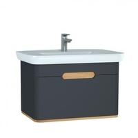 Vitra Sento Waschtisch mit Waschtischunterschrank B: 78 H: 52 T: 48,5 cm, 1 Auszug Front anthrazit mattKorpus anthrazit matt/eiche 60819, EEK: A+
