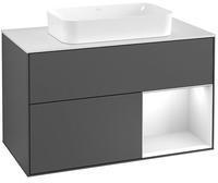 Villeroy & Boch Finion Waschtischunterschrank F251MTPD 100x60,3cm, Abdeckplatte white matt, Regal rechts White matt lacquer, Black matt lacquer