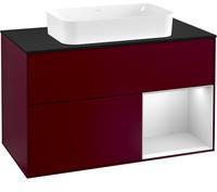 Villeroy & Boch Finion Waschtischunterschrank F252MTHB 100x60,3cm, Abdeckplatte black matt, Regal rechts White matt lacquer, Peony Matt