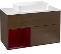 Villeroy & Boch Finion Waschtischunterschrank F241HBGN 100x60,3cm, Abdeckplatte white matt, Regal links Peony, Walnut veneer
