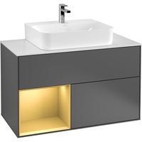 Villeroy & Boch Finion Waschbeckenunterschrank, Becken mittig, Regal links, 2 Auszüge, LED-Beleuchtung (F111HFGK)