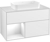Villeroy & Boch Finion Waschtischunterschrank F241GFGF 100x60,3cm, Abdeckplatte white matt, Regal links Glossy white lacquer, Glossy white lacquer