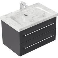 Emotion Waschtisch Badmöbel Marmor Carrara White Damo 75 cm 1 Hahnloch anthrazit