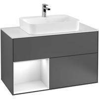 Villeroy & Boch Villeroy und Boch Finion Waschtischunterschrank G362PDPC 100cm, Abdeckplatte black matt, Emotion, Regal links Black matt lacquer, Oak Veneer