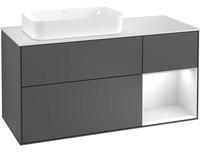 Villeroy & Boch Villeroy und Boch Finion Waschtischunterschrank G281GFGM 120cm, Abdeckplatte white matt, Emotion, Regal rechts Glossy white lacquer, Olive Matt Lacquer