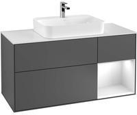 Villeroy & Boch Villeroy und Boch Finion Waschtischunterschrank F421MTGF 120cm, Abdeckplatte white matt, Regal rechts White matt lacquer, Glossy white lacquer