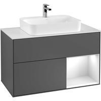 Villeroy & Boch Villeroy und Boch Finion Waschtischunterschrank F372GMHG 100cm, Abdeckplatte black matt, Regal rechts Olive Matt Lacquer, Midnight Blue Matt Lacquer