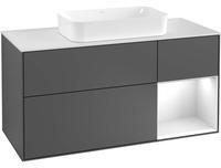 Villeroy & Boch Villeroy und Boch Finion Waschtischunterschrank G302MTHG 120cm, Abdeckplatte black matt, Emotion, Regal rechts White matt lacquer, Midnight Blue Matt Lacquer