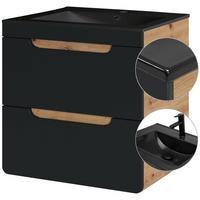 Lomado DE Waschtischunterschrank 60cm inkl. Keramikbecken schwarz NEW-LUTON in seidenmatt anthrazit mit Wotaneiche, B/H/T ca. 60/60,5/46cm