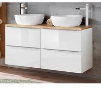 Lomadox Doppelwaschtisch TOSKANA-56, Doppel-Waschtisch inkl. 2 Keramik-Aufsatzwaschbecken Hochglanz weiß & Wotaneiche, B/H/T ca.: 121/64/48cm