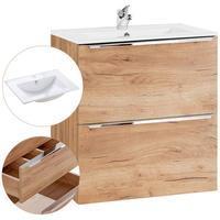 Lomado DE Waschtisch-Unterschrank 60cm mit Keramik-Waschbecken TOSKANA-56 in Wotaneiche Nb., B/H/T ca. 61/58,5/46 cm
