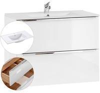 Lomadox Waschtisch-Unterschrank 80cm mit Keramik-Waschbecken TOSKANA-56 Hochglanz weiß, B/H/T ca. 81/58,5/46 cm