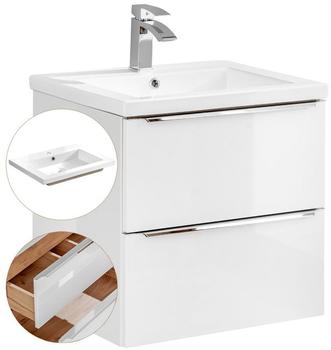 Lomado DE Waschtisch-Unterschrank 60cm mit Keramik-Waschbecken TOSKANA-56 Hochglanz weiß, B/H/T ca. 61/61/46 cm