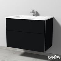 Sanipa 3way Waschtischkombination mit Glaswaschtisch 81,5 cm, 2 Ausz&uuml;ge schwarz matt (folie) BS20208