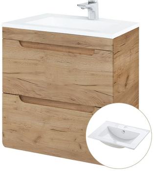 Lomadox Waschtisch 60cm mit Keramikbecken Wotaneiche B/H/T ca. 61/60,5/46 cm