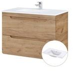 Lomadox Badmöbel Waschtisch 80cm Wotaneiche Keramikwaschbecken B/H/T 81/60,5/46 cm