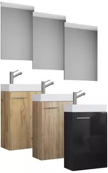 VCM Waschtisch 3 tlg. G&auml;ste WC Waschplatz Waschtisch Slito Spiegel braun