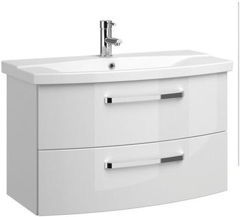 Lomadox badezimmer Waschtisch FES-4010-66, mit 80cm WB-Unterschrank & Keramikbecken in weiß glänzend - B/H/T: 84/54/46cm