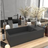 vidaXL Badezimmer-Waschbecken mit &Uuml;berlauf Keramik Dunkelgrau