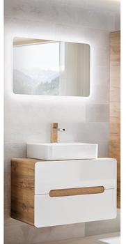 Lomado Badezimmer Waschplatz Set mit keramik-waschtisch luton-56 hochglanz weiß mit wotaneiche bxhxt ca. 80x190x46cm