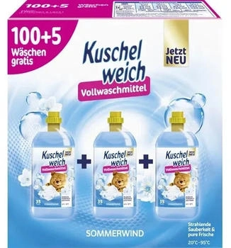 Kuschelweich flüssig - 3er Set Flaschen für 105 Wäschen - mikroplastikfrei, vegan - 5,77 l - Sommerwind