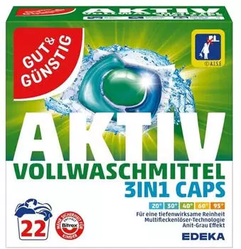 Gut & Günstig Vollwaschmittel »3in1 Caps Aktiv« 22 WL grün