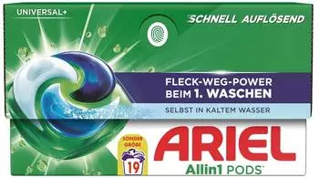 Ariel All-in-1 Vollwaschmittel, Pods, Universal+, 0,408 kg, Waschladungen 19