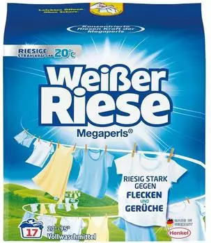 Weißer Riese Weißer-Riese Megaperls Vollwaschmittel, Pulver, gegen Flecken, 1,02 kg, Waschladungen 17