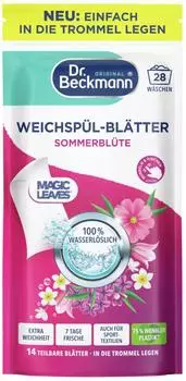 Dr.Beckmann Weichspüler Magic Leaves Sommerblüte, vegan, Blätter, pflanzliche Inhaltsstoffe, 100% wasserlöslich, 28 WL