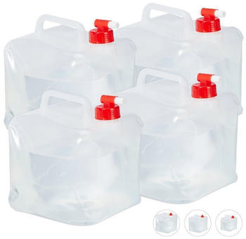 Relaxdays Faltkanister 5L BPA-frei mit Hahn 4er Set transparent/rot