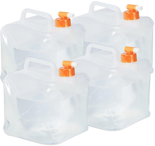 Relaxdays Faltkanister 5L BPA-frei mit Hahn 4er Set transparent/orange