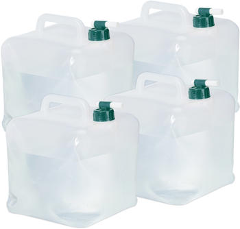 Relaxdays Faltkanister mit Hahn BPA-frei lebensmittelecht 4er Set, 10L transparent/grün