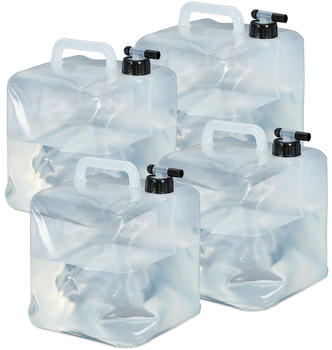 Relaxdays Faltkanister mit Hahn 10L 4er Set BPA-frei lebensmittelecht transparent/schwarz