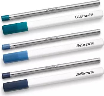 LifeStraw Sip Wasserfilter-Strohhalm, Wiederverwendbarer, Edelstahl, 3er-pack, blau