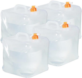 Relaxdays Faltkanister mit Hahn 20L BPA-frei lebensmittelecht 4er Set transparent/orange