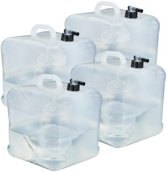 Relaxdays Faltkanister mit Hahn 20L BPA-frei lebensmittelecht 4er Set transparent/schwarz