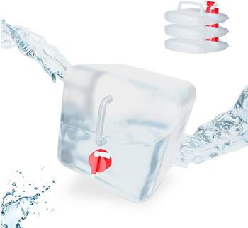 Relaxdays Faltkanister mit Hahn BPA-frei lebensmittelecht 4er Set, 10L transparent/rot