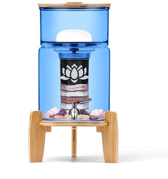 Lotus KAITO MINI - Wasserfilter 5L | Glas | Bambus - Blau , Symbol Blume des Lebens