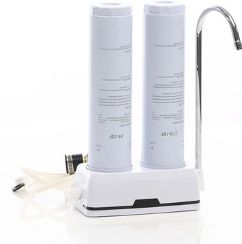 NATUREWATER NW-2-PPCTO 2 Stufen Counter Top Wasserfilter, 5 µ, PP Sediment und Aktivkohle Block Filtereinsatz, mit Universaladapter, Wasserhahn