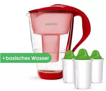 PearlCo Glas-Wasserfilter rot inkl. 3 Alkaline Filterkartuschen - 110-006