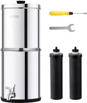 VEVOR Schwerkraft Wasserfiltersystem Edelstahl 4,4+5,5L 2 Kohlefilter