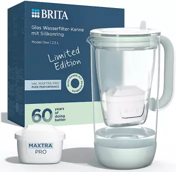 BRITA One LE Tischwasserfilter Glas Jubiläumskanne grün