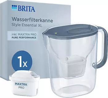 BRITA Filterkanne Style Essential XL 3,6L inkl. 1 MAXTRA PRO Wasserfilter Steinblau 140649