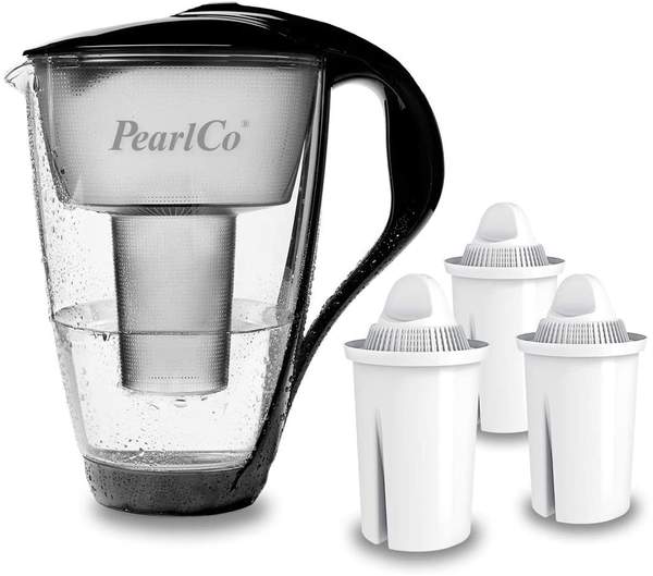 PearlCo Glas-Wasserfilter classic inkl. 3 Filterkartuschen schwarz
