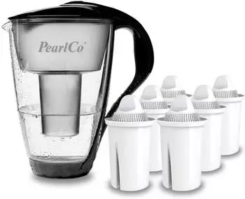 PearlCo Glas-Wasserfilter classic inkl. 6 Filterkartuschen schwarz