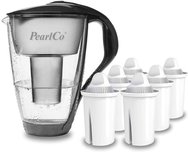 PearlCo Glas-Wasserfilter classic inkl. 6 Filterkartuschen anthrazit