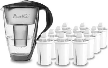 PearlCo Glas-Wasserfilter classic inkl. 12 Filterkartuschen anthrazit