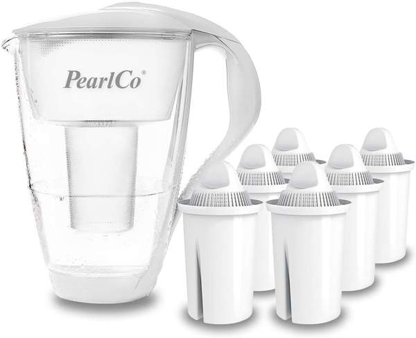 PearlCo Glas-Wasserfilter classic inkl. 6 Filterkartuschen weiß